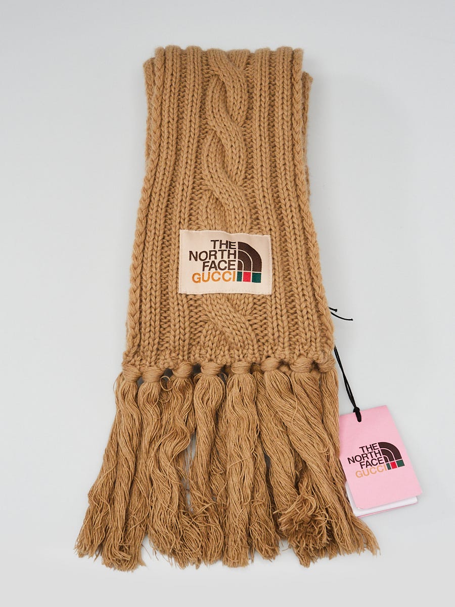 Gucci X The North Face Beige Wool Cable Knit Scarf
