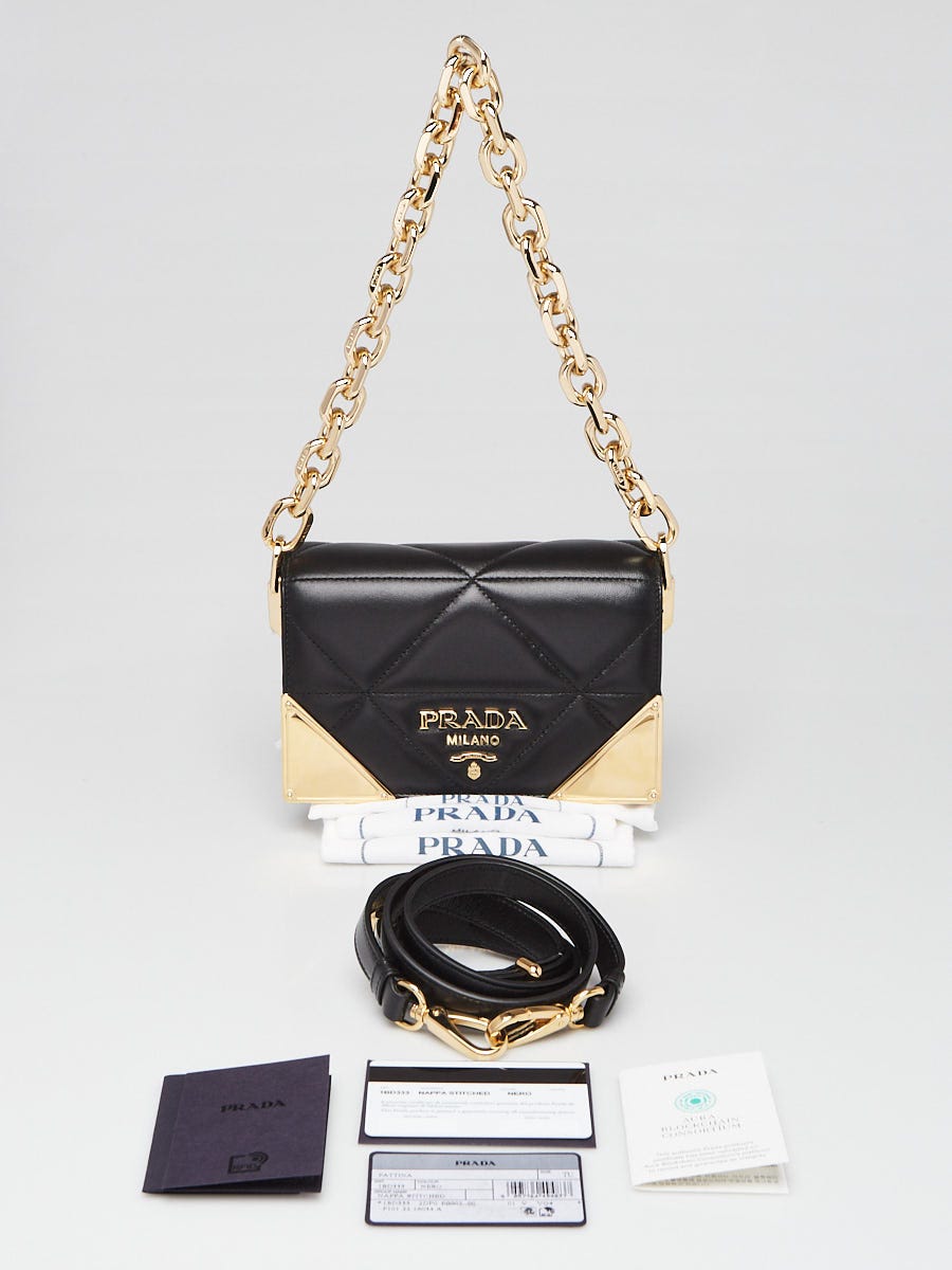 Prada Black Quilted Nappa Stitched Shoulder Bag 1BD333 | Yoogi's