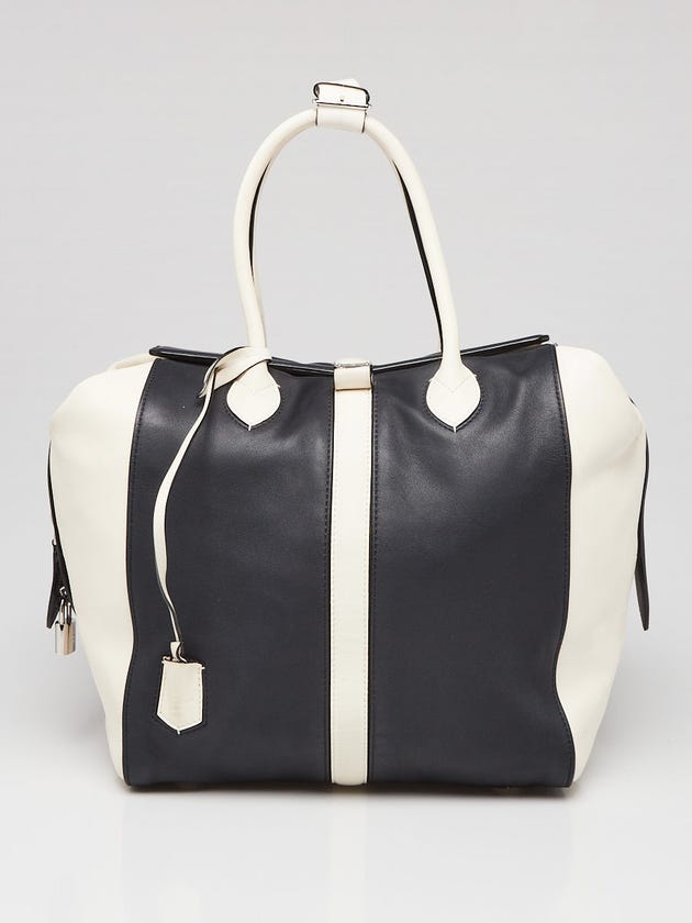 Louis Vuitton Limited Edition White/Navy Blue Leather Speedy North-South Bag