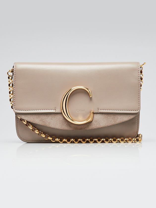 Chloe Motty Grey Calfskin Leather and Suede C Chain Clutch Bag