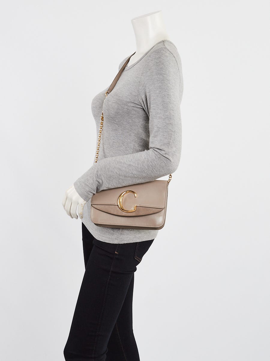 Chloe Motty Grey Calfskin Leather and Suede C Chain Clutch Bag