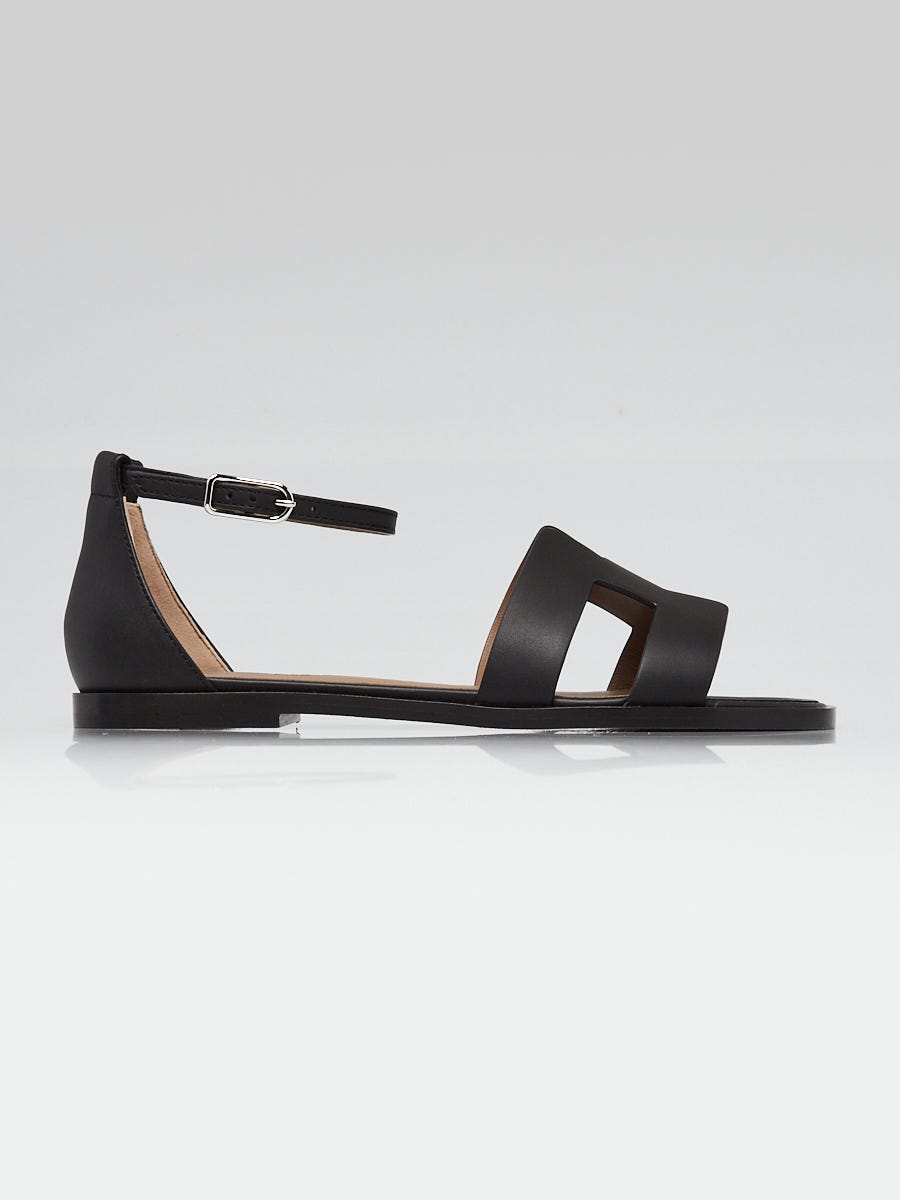 Hermes Noir Calfskin Leather Santorini Sandals Size 6/36.5