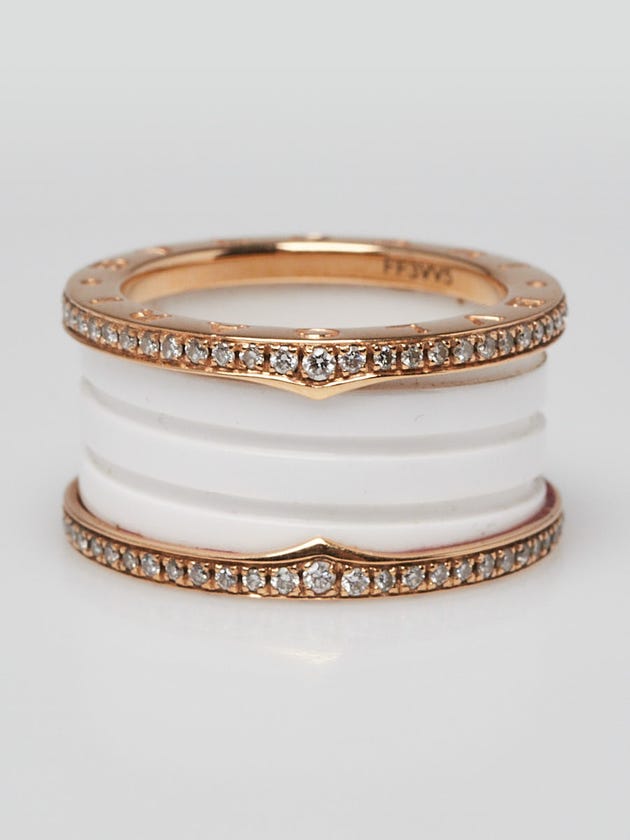 Bvlgari 18k Rose Gold with Diamond and White Ceramic B.Zero 4 Band Ring Size 7/55