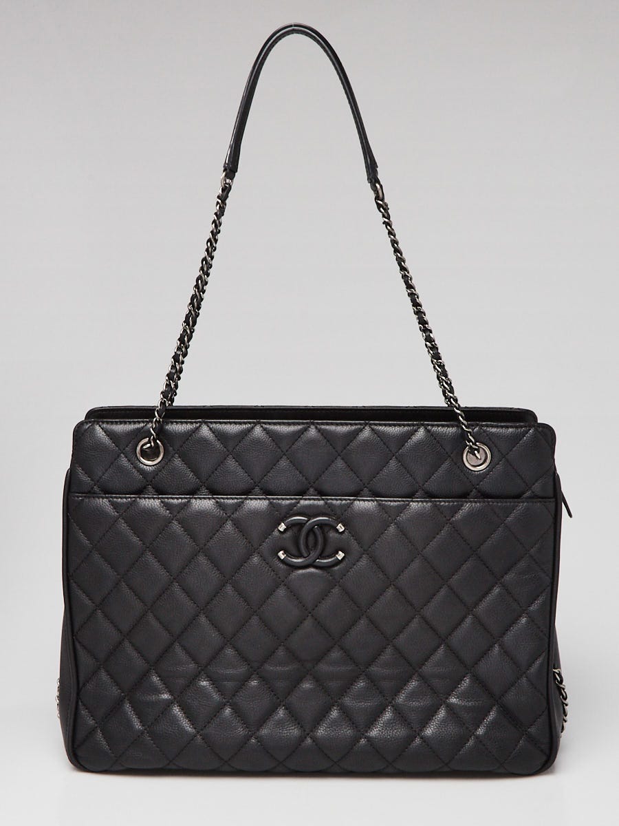 Chanel Black Quilted Leather Frame In Chain Large Shopping Tote