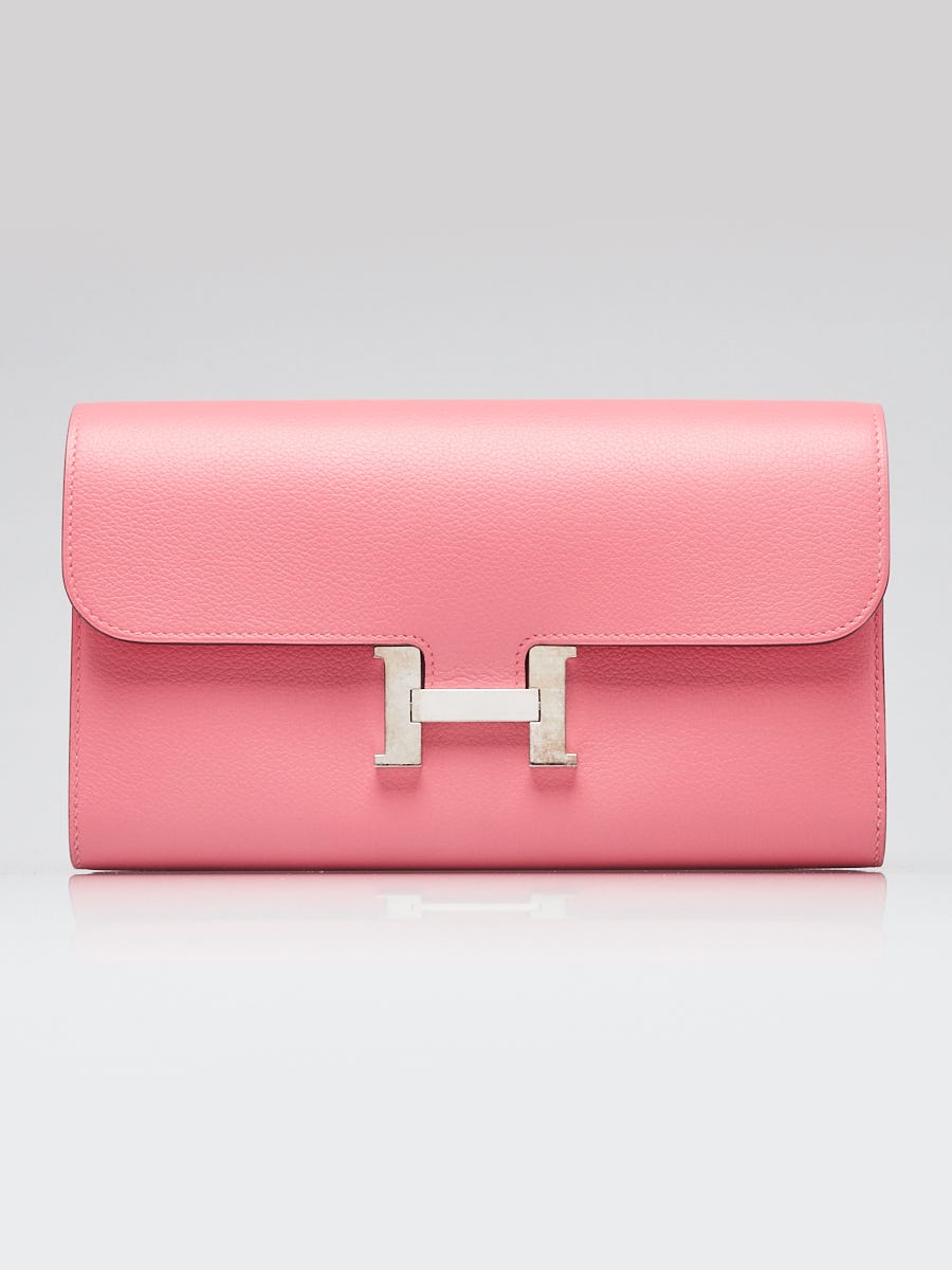 Hermes Rose Azalee Evercolor Leather Palladium Plated