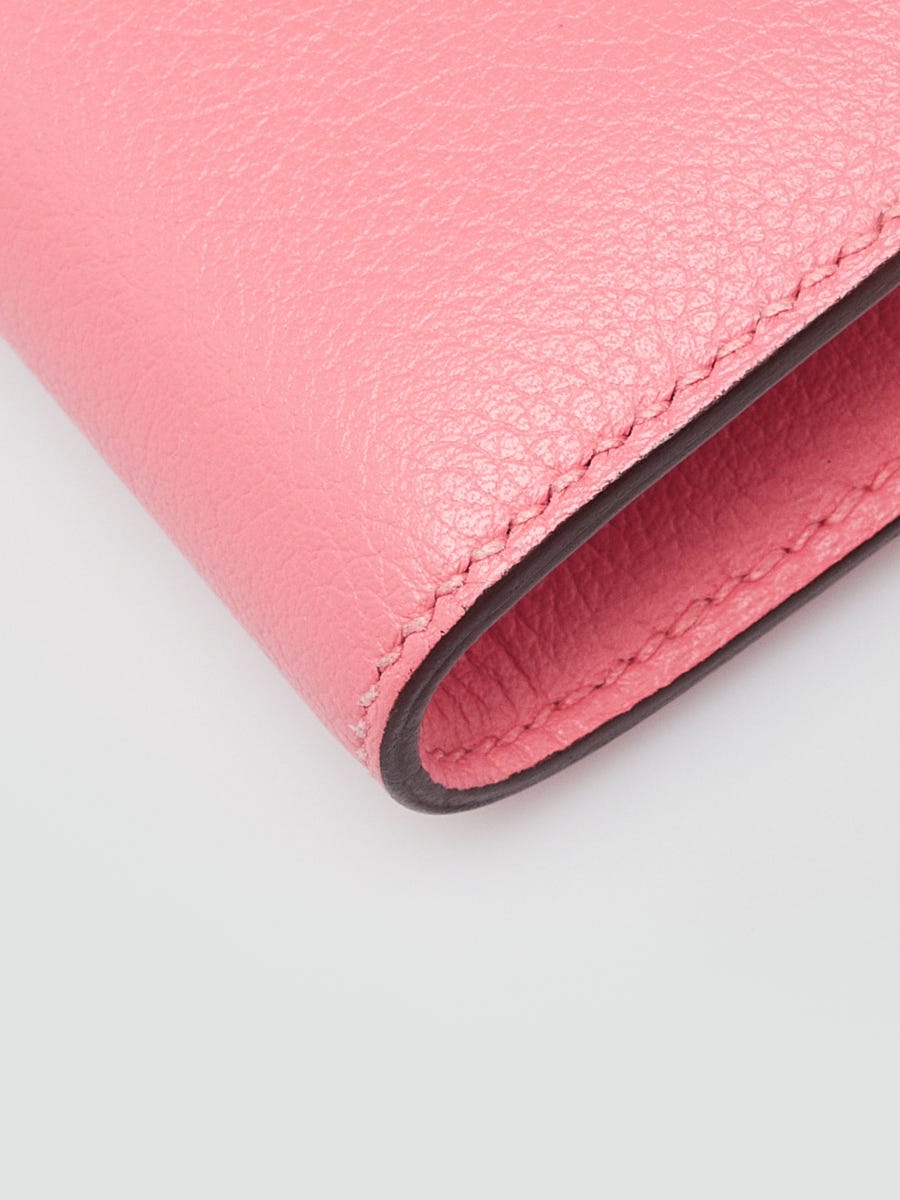 Hermes Rose Azalee Evercolor Leather Palladium Plated Constance