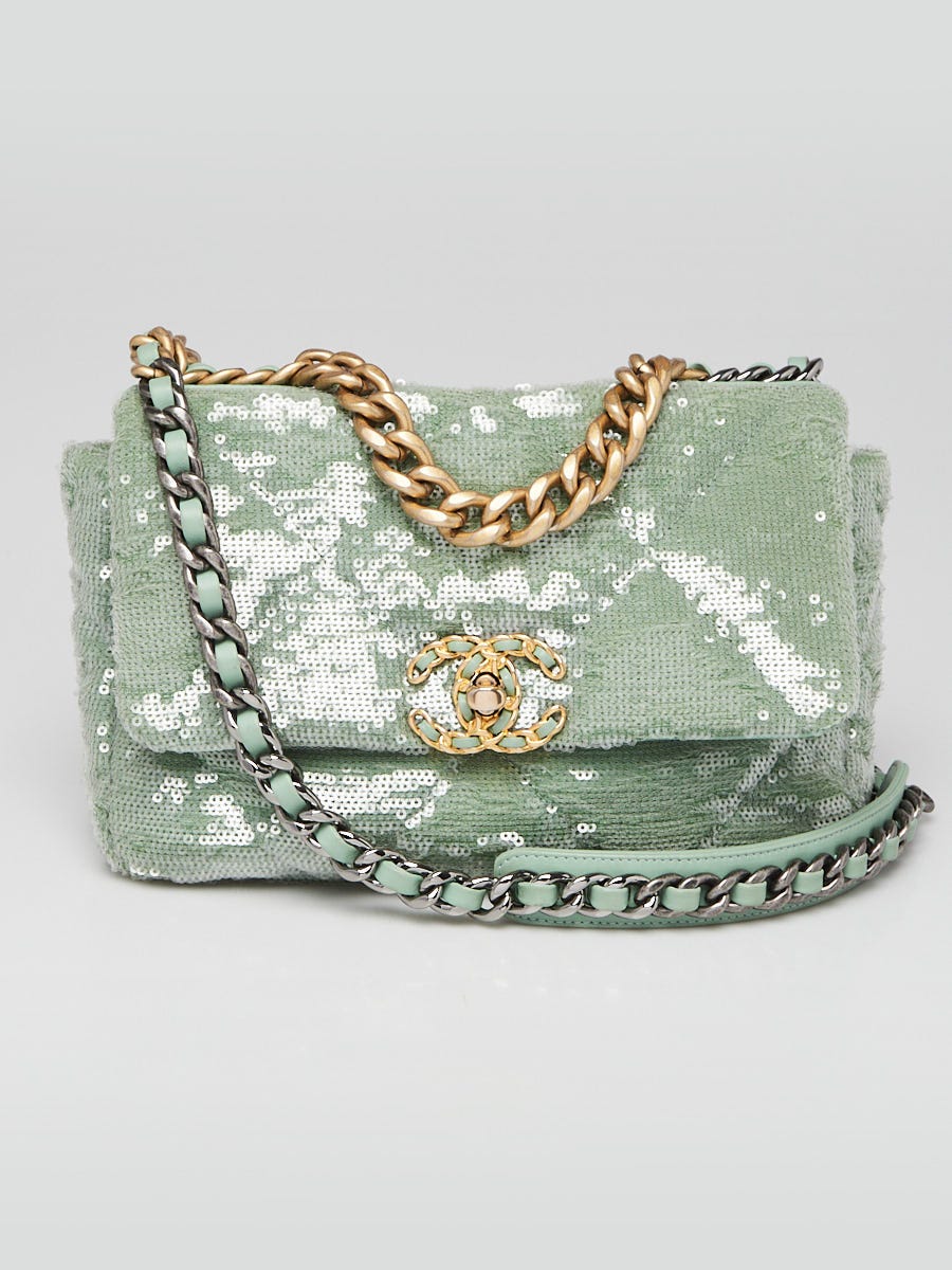 Chanel Light Green Quilted Sequin Chanel 19 Flap Bag Yoogi s Closet