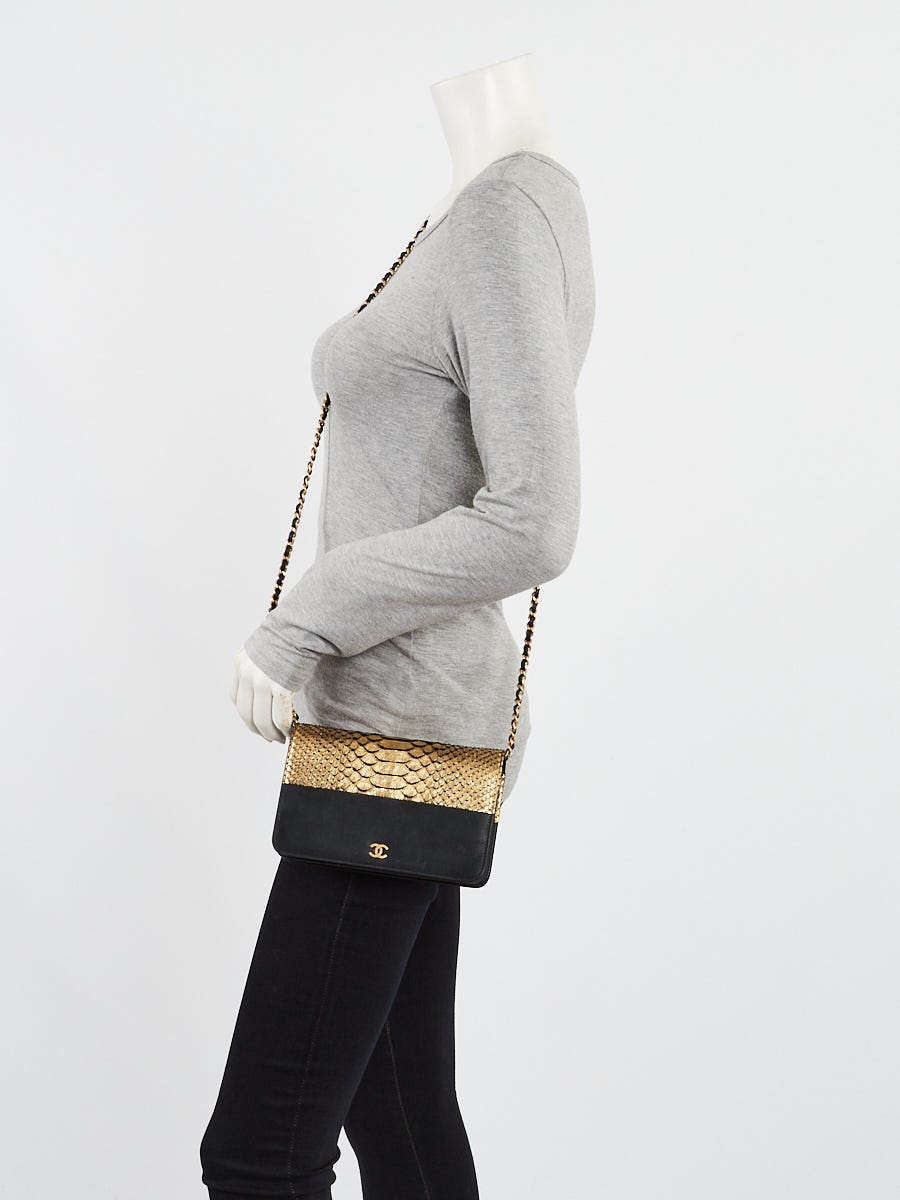 Chanel Gold Python/Black Iridescent Calfskin Leather CC