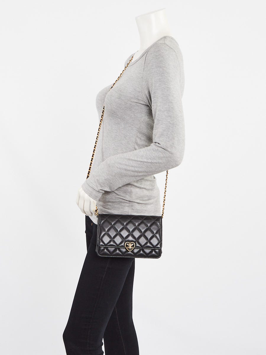 Chanel Black Quilted Lambskin Leather Resin CC Heart WOC
