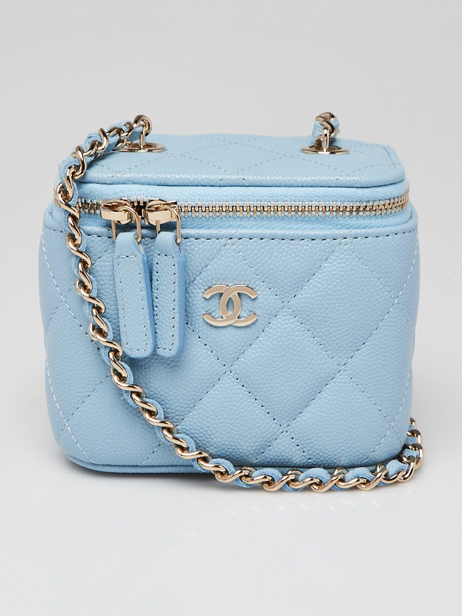 Chanel Blue Quilted Caviar Leather Mini Vanity Case With Chain Bag