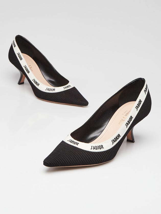 Christian Dior Black Embroidered Fabric J'Adior Kitten Heels Size 6.5/37