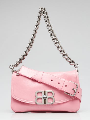 Balenciaga Sweet Pink Leather BB Soft Flap Small Crossbody Bag