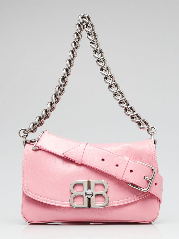 Balenciaga Sweet Pink Leather BB Soft Flap Small Crossbody Bag