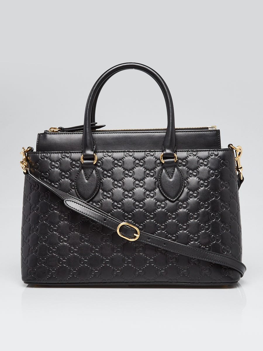 Gucci black tote with leather handle sale