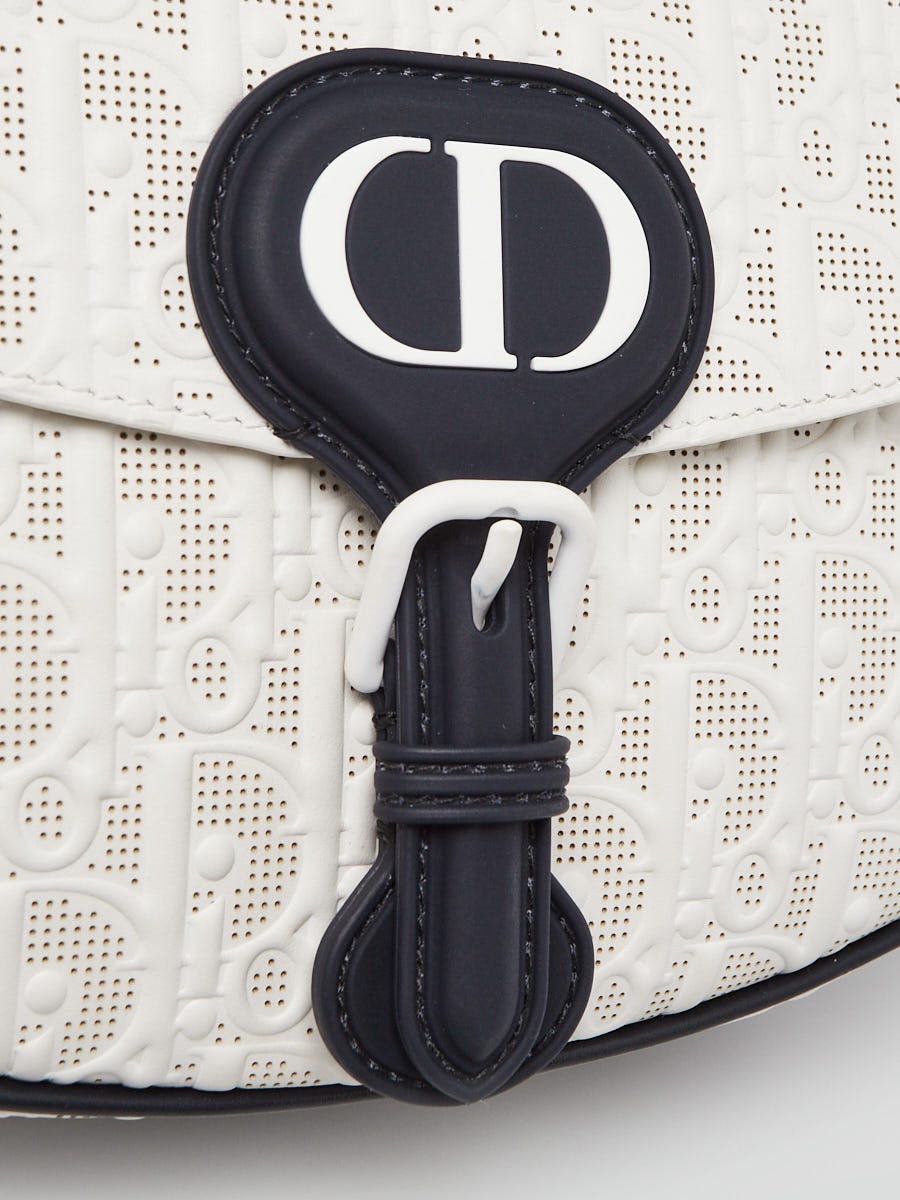 Christian Dior White/Blue Perforated Calfskin Leather Medium