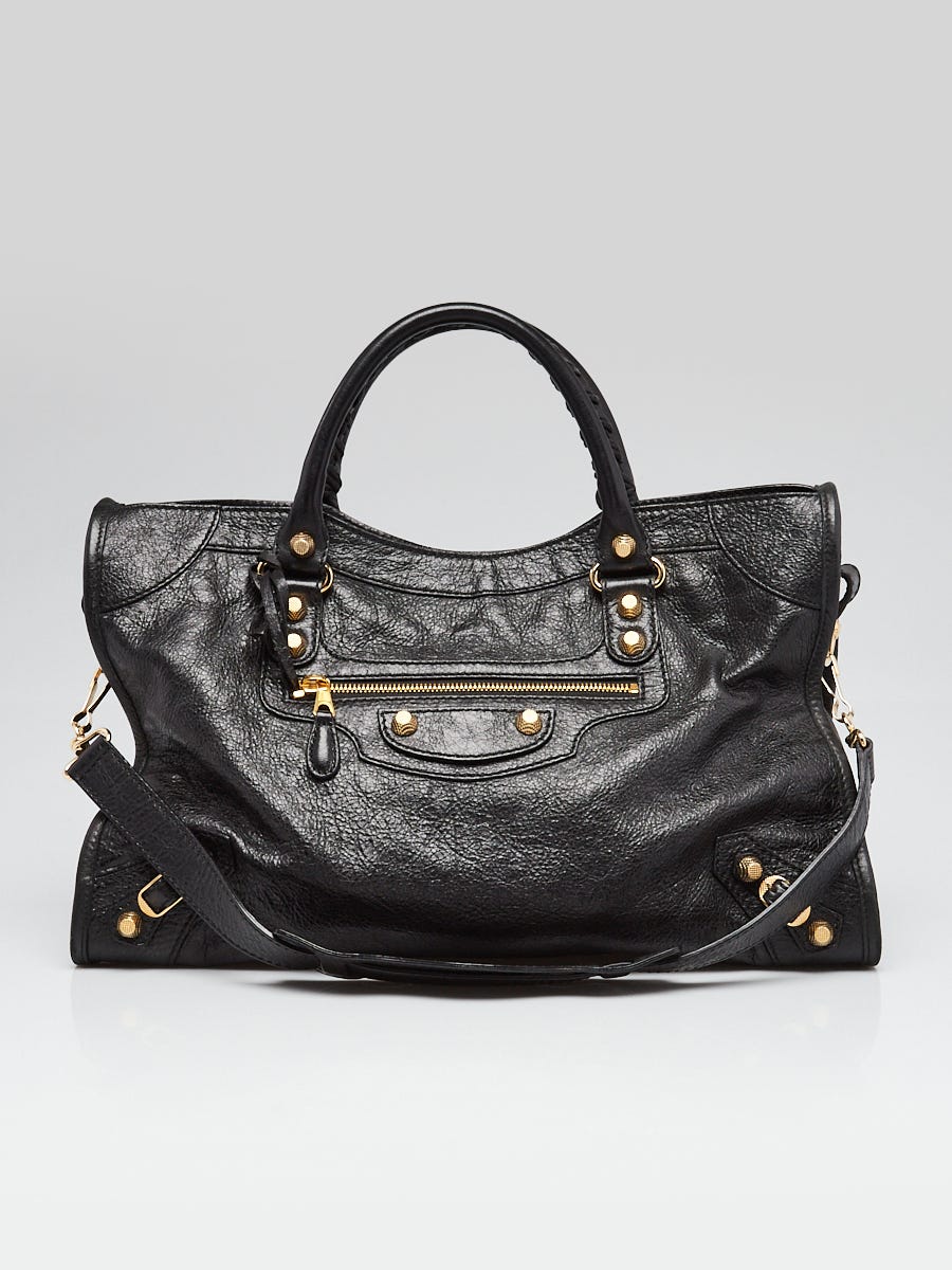 Balenciaga Black Lambskin Leather Giant 12 Gold Motorcycle City