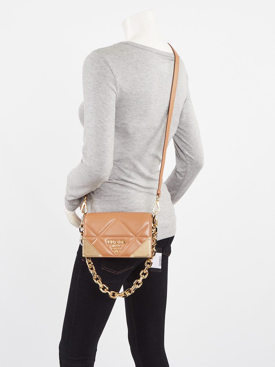 【PRADA】QUILTED CHAIN SHOULDER BAG Prada Quilted Tessuto Nylon Chain Black Convertible Shoulder