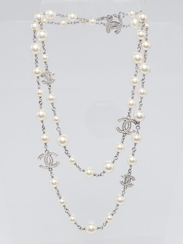 Chanel Faux Pearl and Crystal CC Long Necklace