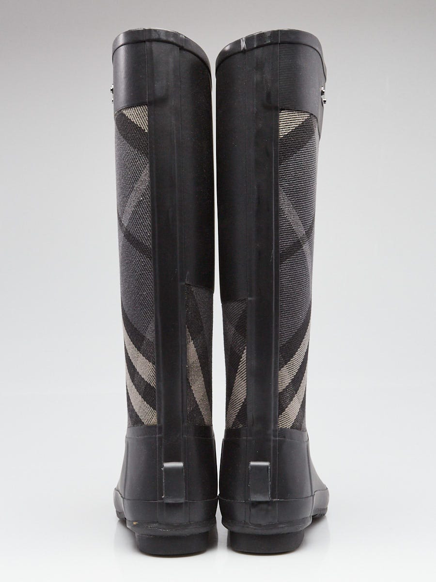 Burberry チェック柄　長靴 UK 5 Burberry Black/Grey Rubber Classic Check Clemence Rain Boots