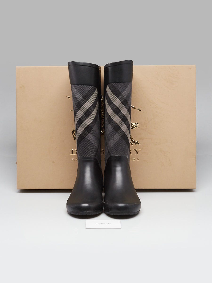 Burberry チェック柄　長靴 UK 5 Burberry Black/Grey Rubber Classic Check Clemence Rain Boots