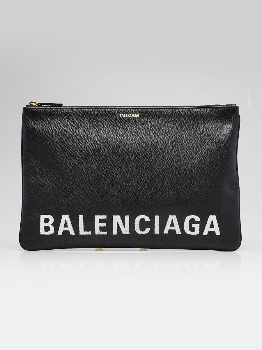 Balenciaga Black White Leather Logo Clutch Bag Yoogi s Closet