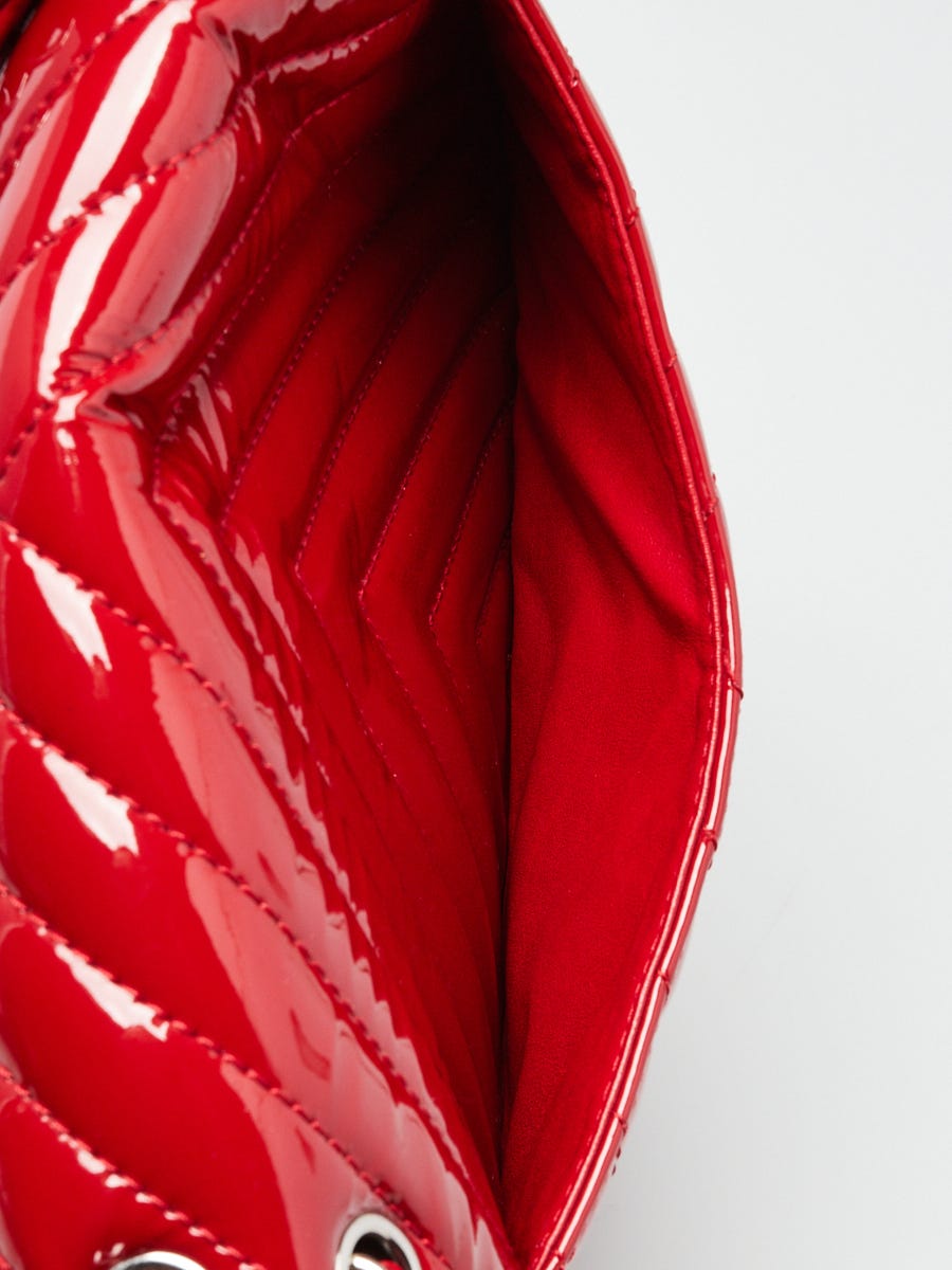 Chanel Red Chevron Quilted Patent Leather Classic Single