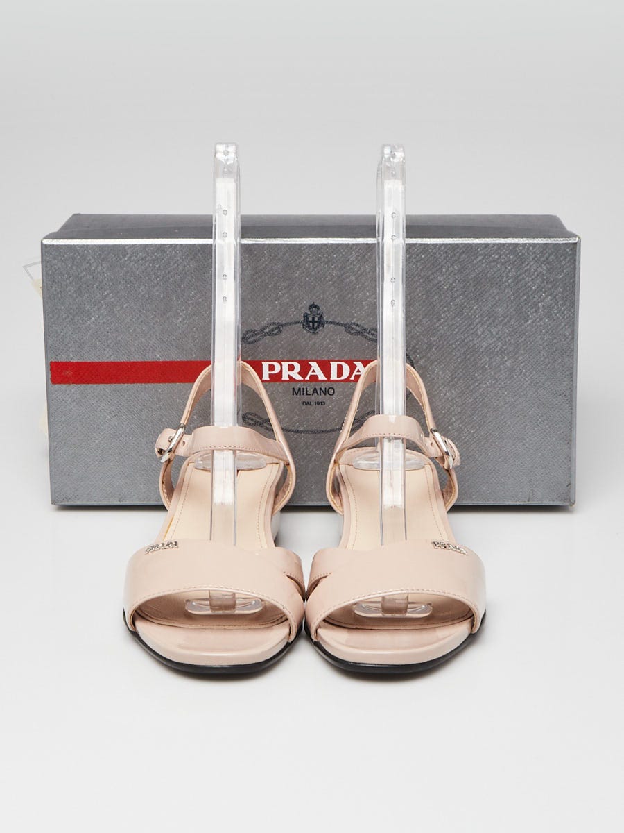 Prada Beige Patent Leather Demi Wedge Sandals Size 7.5/38