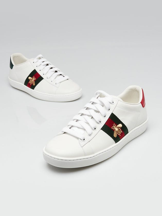 Gucci White Leather Vintage Web Bee New Ace Low-Top Sneakers Size 5.5/36