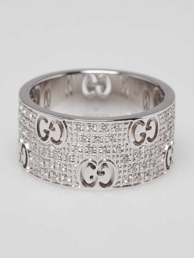 Gucci 18k White Gold Diamond Icon Stardust Wide Band Ring Size 6.5