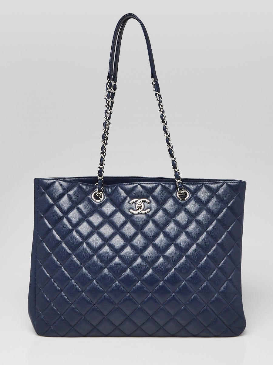 Chanel Navy Blue Quilted Caviar Leather Large CC Shopping Tote Bag Yoogi s Closet