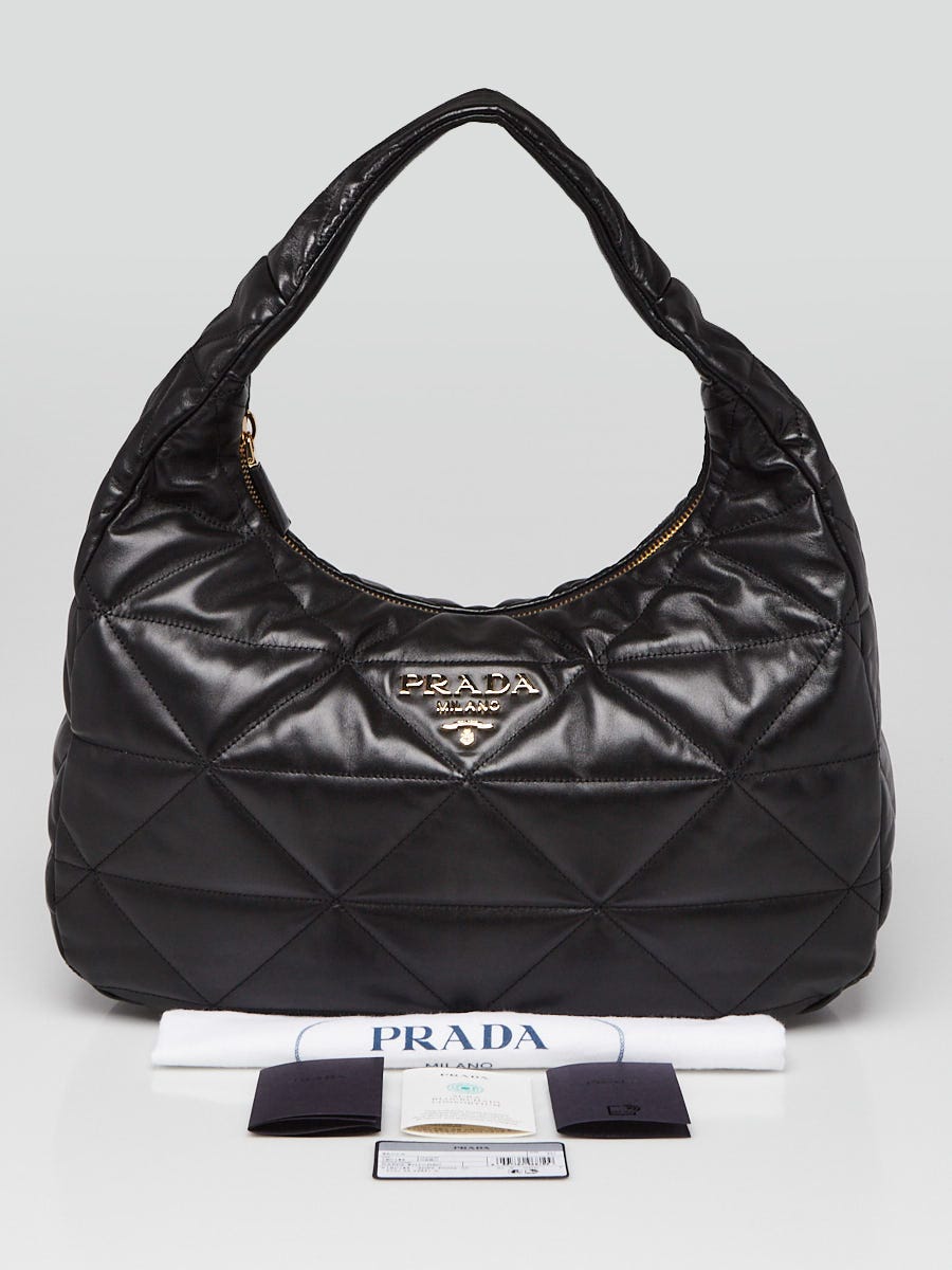 PRADA プラダ Nappa stiched バッグ Prada Black Quilted Nappa Leather Large Topstitch Hobo Bag