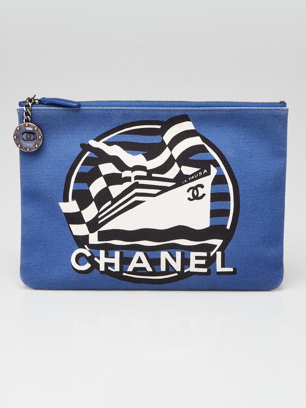 Chanel Blue/White Canvas La Pausa Medium O-Zip Case