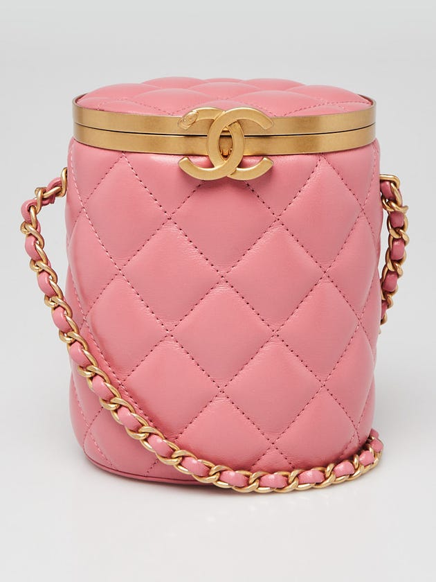 Chanel Pink Quilted Lambskin Leather CC Small Vanity Crown Box Bag