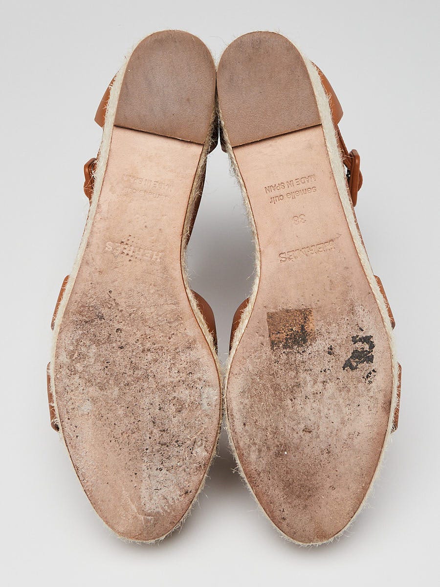 Hermes Gold Goatskin Leather Elda Espadrille Size 7.5/38