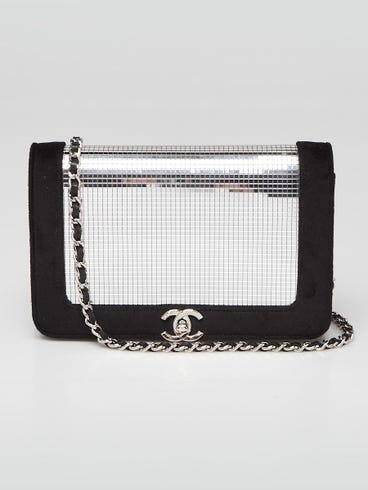 Chanel Black Velvet and Mirror Sequin CC WOC Clutch Bag