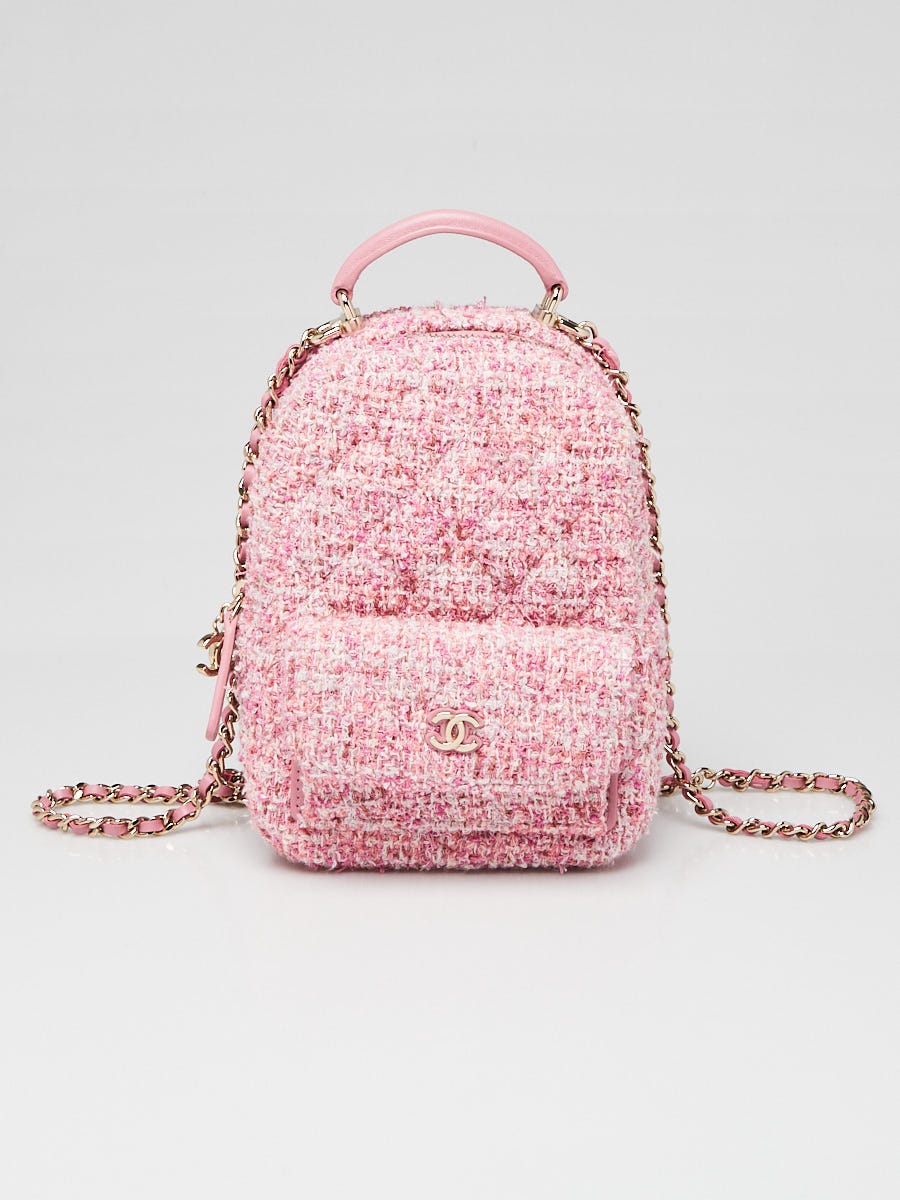 Chanel Pink White Tweed Mini Backpack Bag Yoogi s Closet