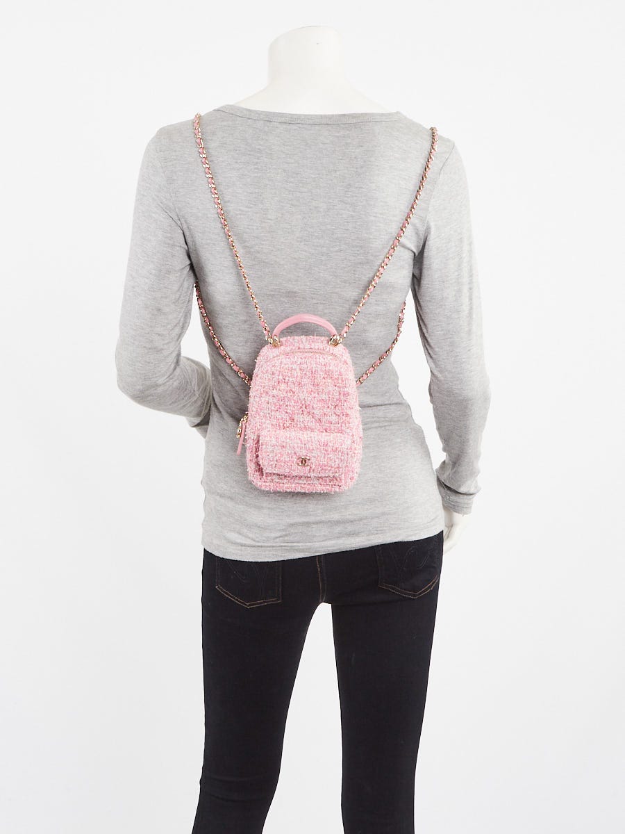 Chanel Pink/White Tweed Mini Backpack Bag