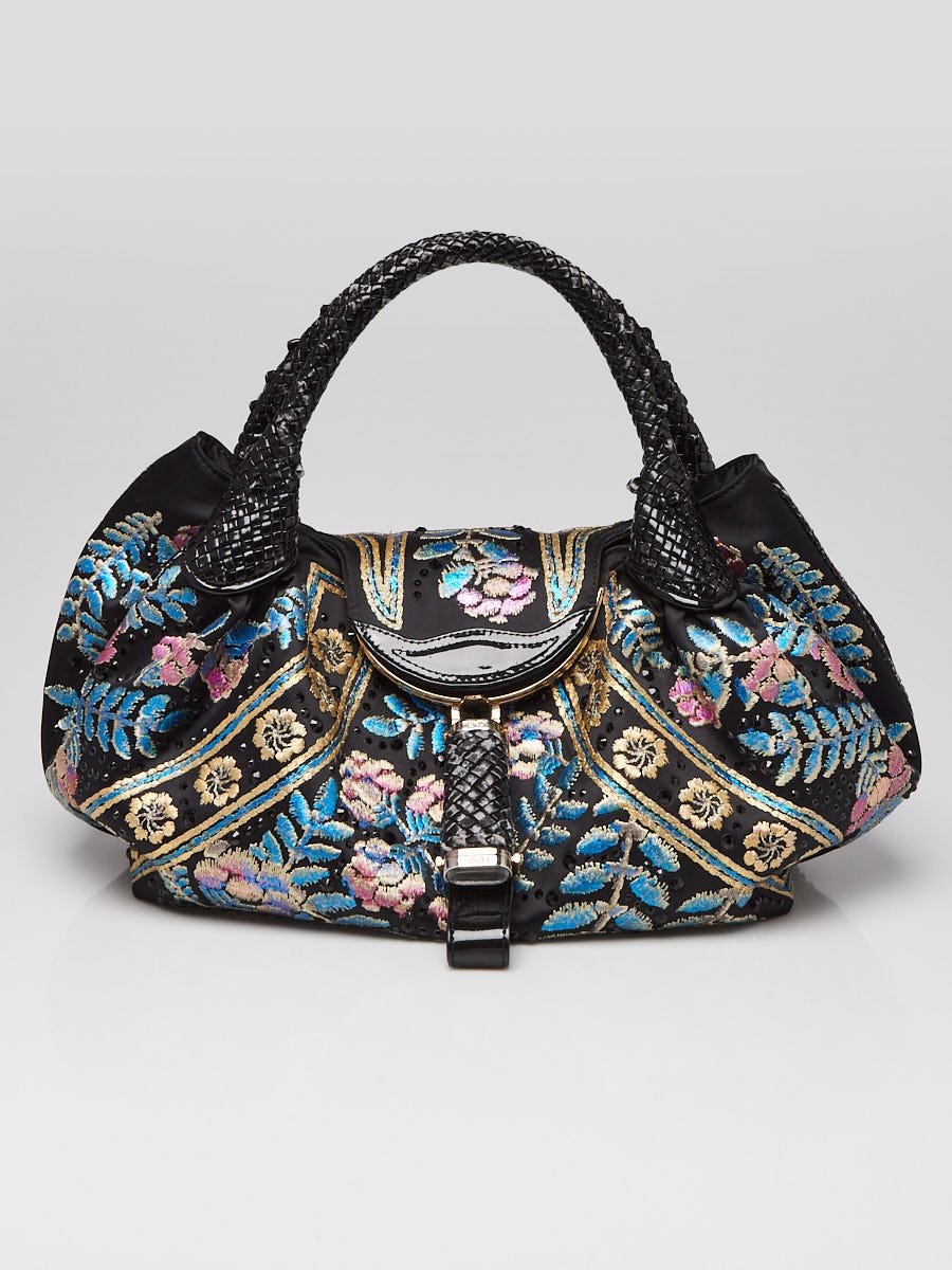 Fendi Limited Edition Black Multicolor Satin Embroidered Spy Bag 8BR511 Yoogi s Closet