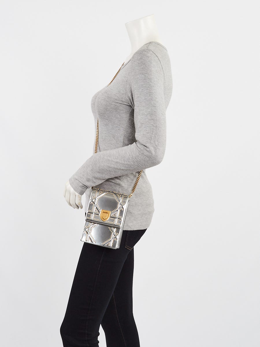 Christian Dior Metallic Silver Studded Cannage Leather Vertical