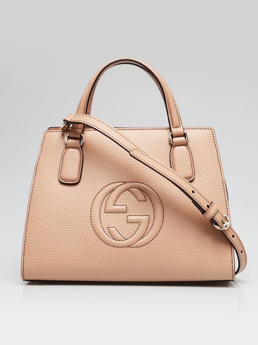 Gucci Beige Pebbled Leather Soho Top Handle Bag w Strap Yoogi s Closet