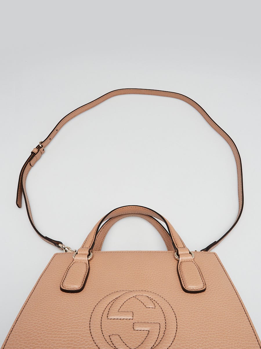 Gucci Beige Pebbled Leather Soho Top Handle Bag w/Strap