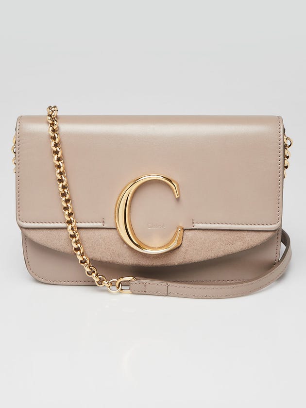 Chloe Motty Grey Calfskin Leather and Suede C Chain Clutch Bag