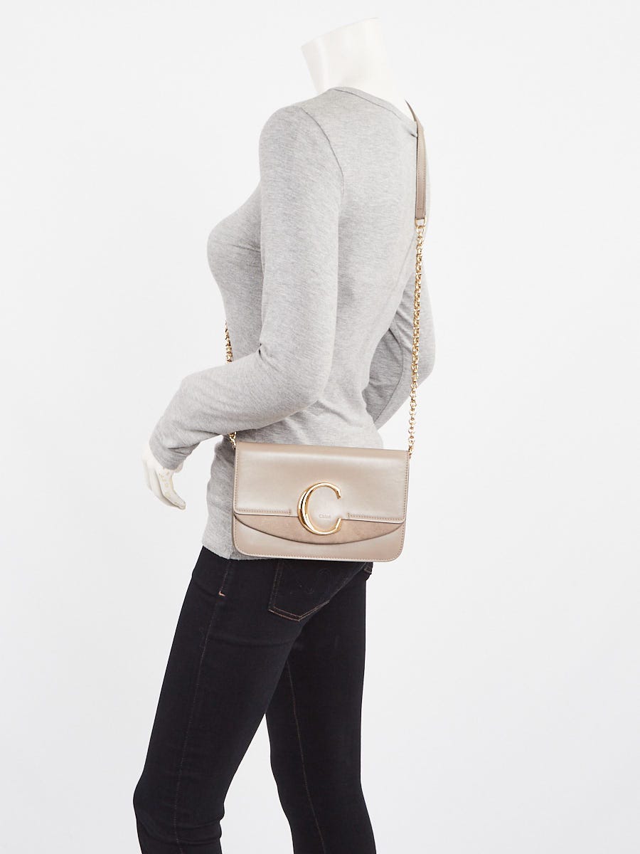 Chloe Motty Grey Calfskin Leather and Suede C Chain Clutch