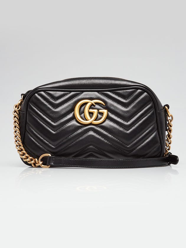 Gucci Black Quilted Leather Marmont Metalasse Small Camera Bag