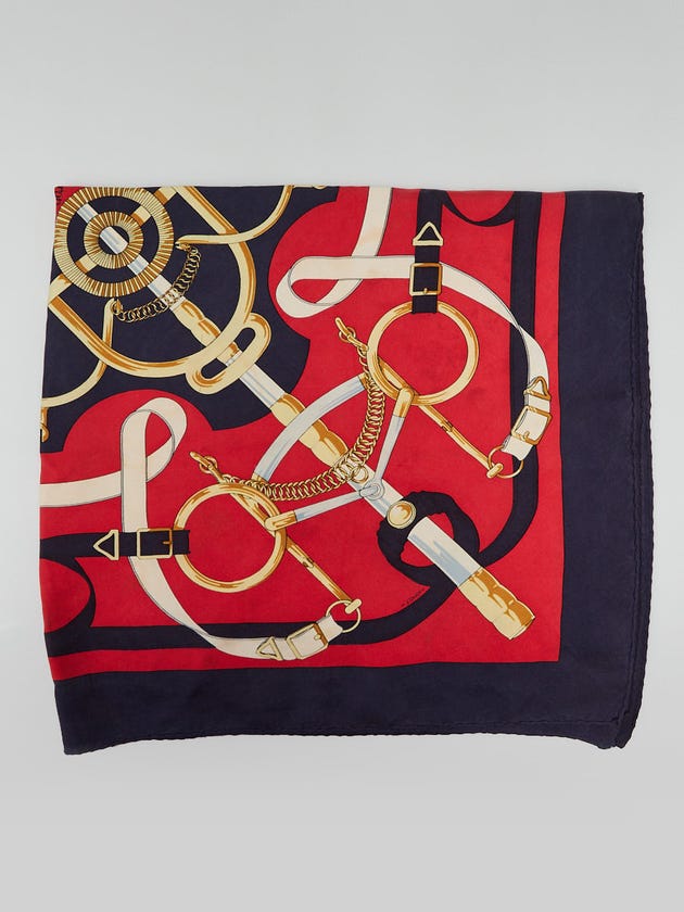 Hermes Red/Blue Silk Eperon d'Or 90cm Square Scarf