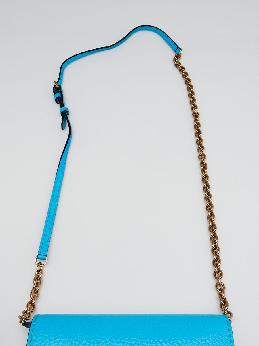 Burberry Bright Blue Embossed Leather Wallet On Chain Crossbody