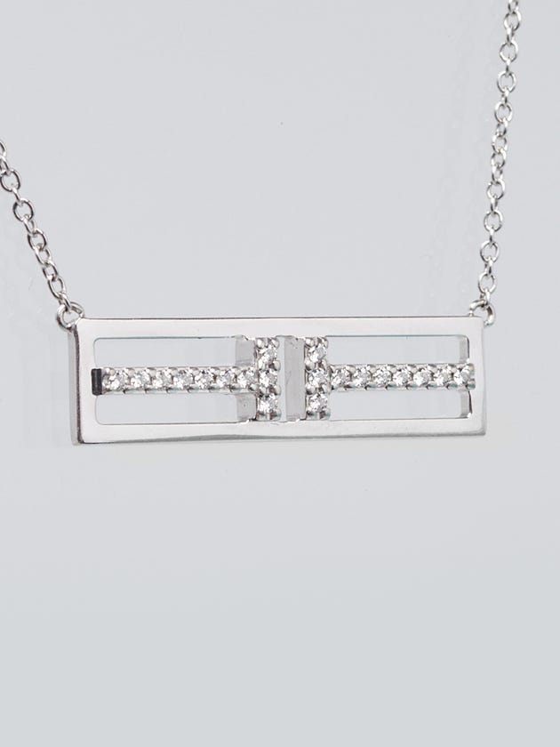 Tiffany
Co. 18k White Gold and Diamond Horizontal Open Bar Pendant Necklace
