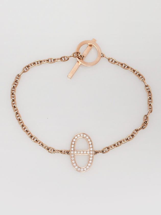 Hermes 18k Rose Gold and Diamond Chaine d'Ancre Contour Bracelet Size SH