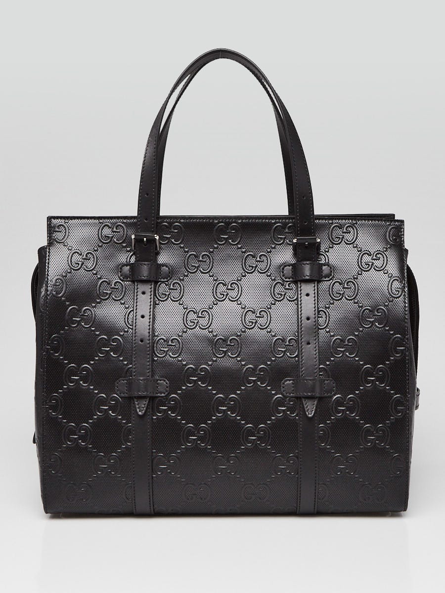 Gucci Black GG Embossed Perforated Leather Double Handle Gucci Black GG Embossed Perforated Leather Double Handle