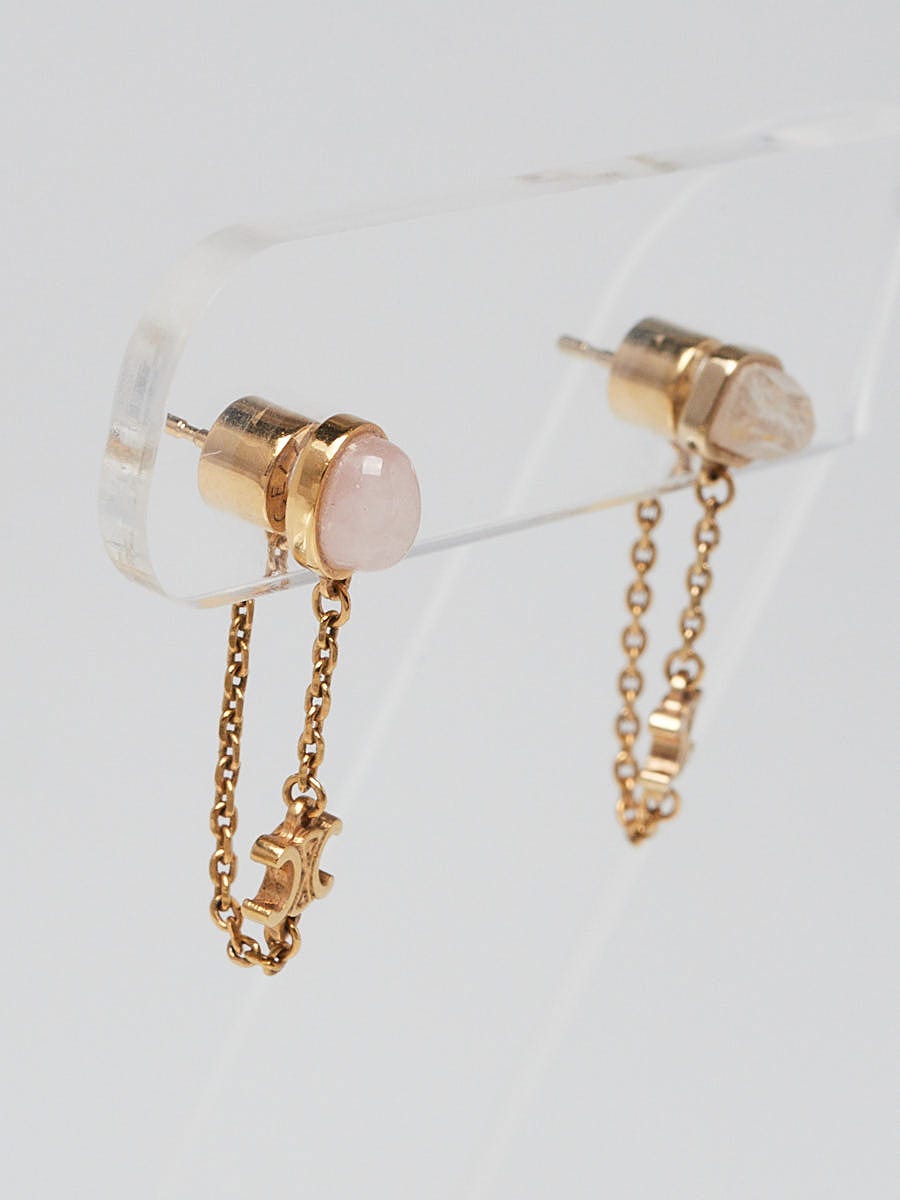 Celine Goldtone Chain and Stone Triomphe Indie 3 Earrings